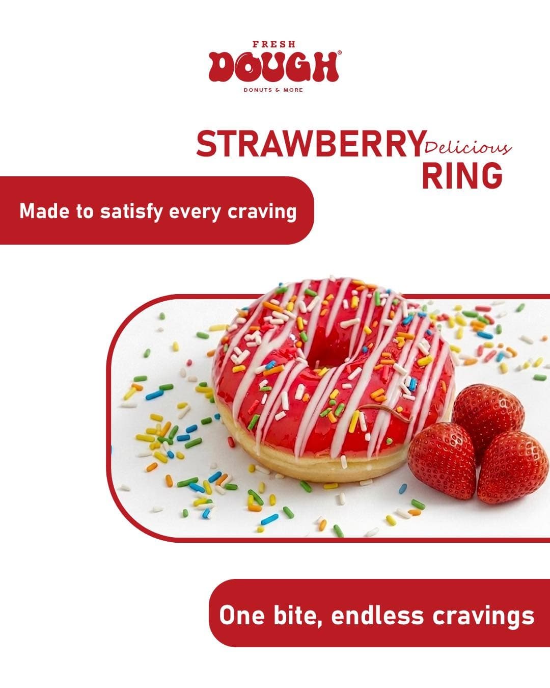 A strawberry glazed ring donut with rainbow sprinkles